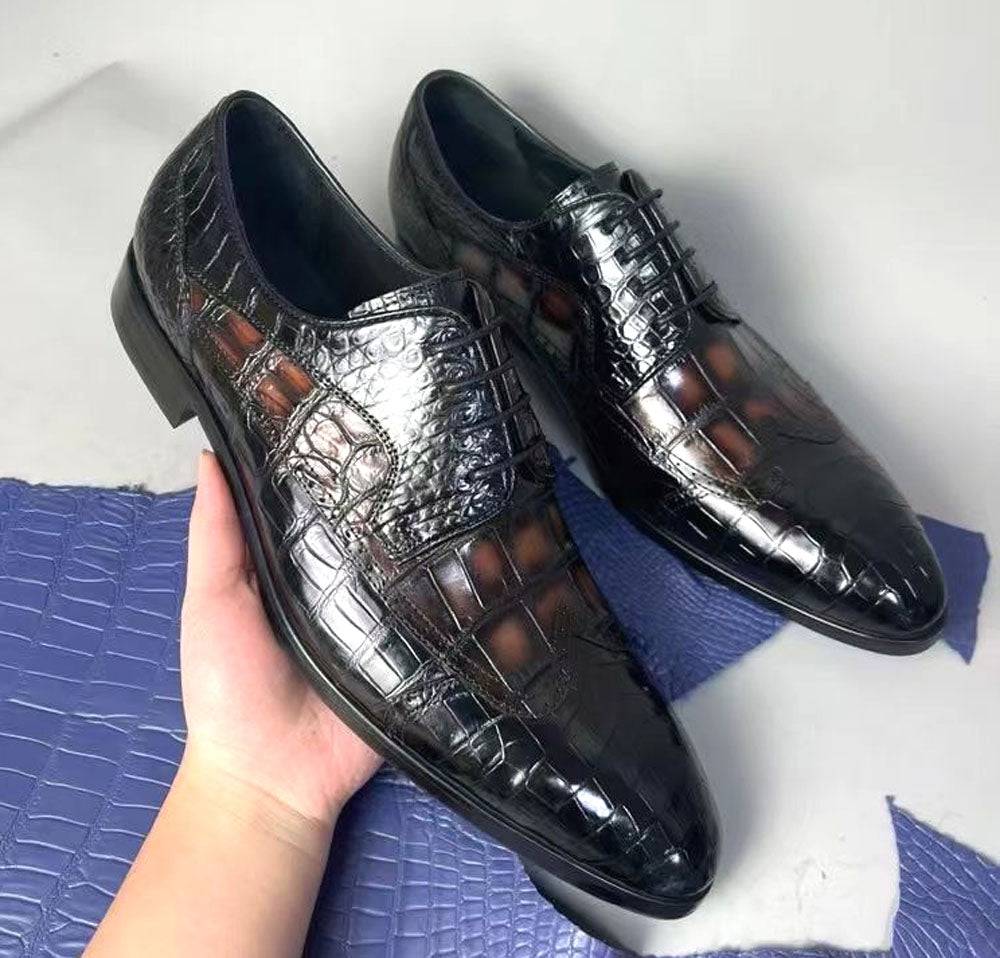Rossie Viren crocodile leather two-tone brogue formal shoes with lace-up design and elegant dress shoe style.