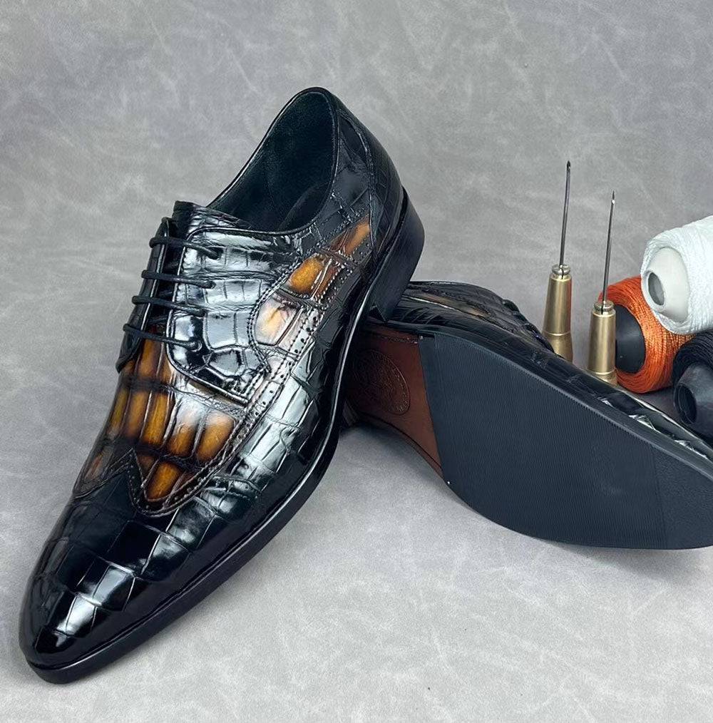 Rossie Viren crocodile leather two-tone brogue formal shoes with lace-up design and stylish dress shoe appearance.