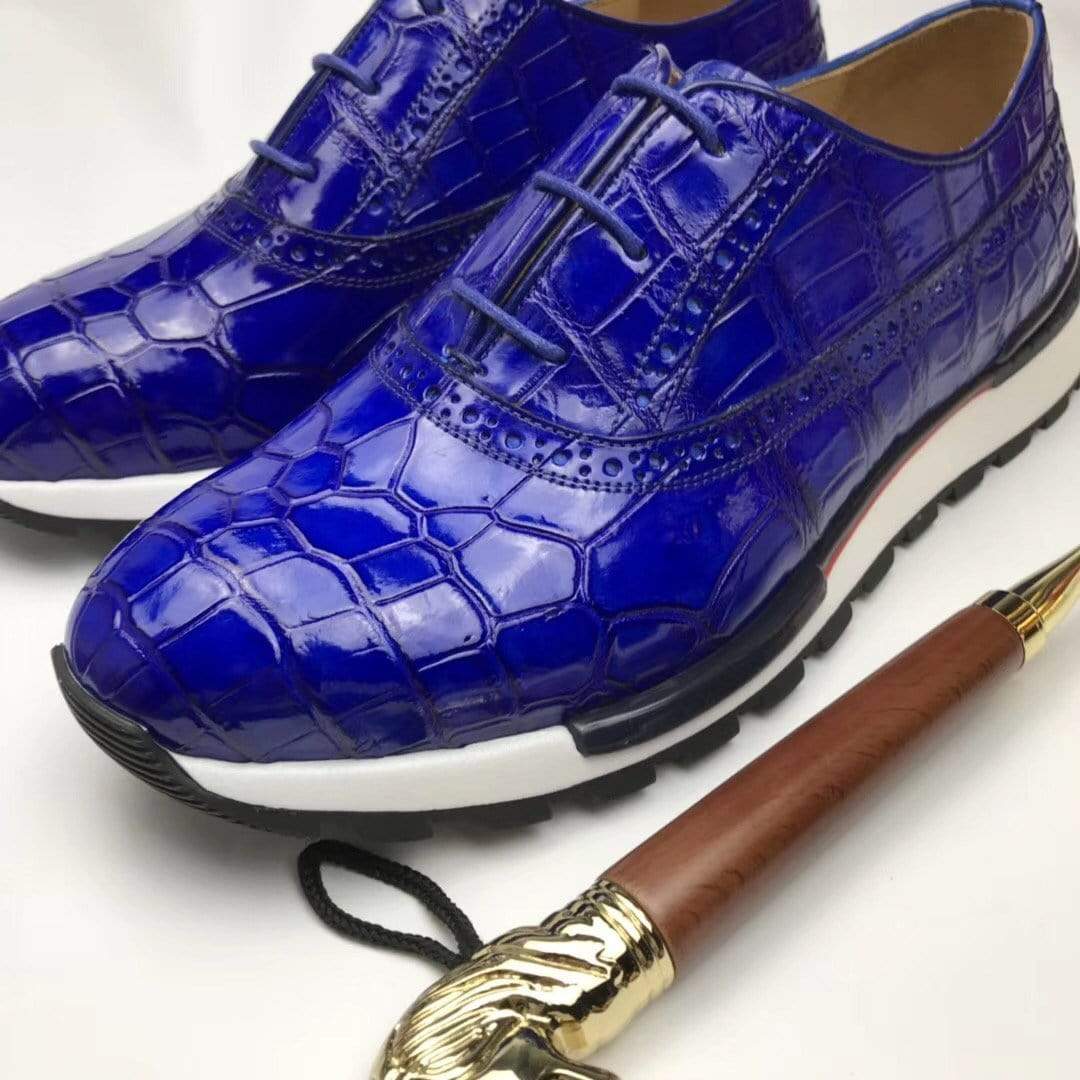 Rossie Viren crocodile leather sports shoes for men, casual leisure shoes with textured crocodile pattern and sturdy sole.