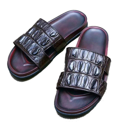 Crocodile Shoes Genuine Crocodile Bone Leather Mens Slipper