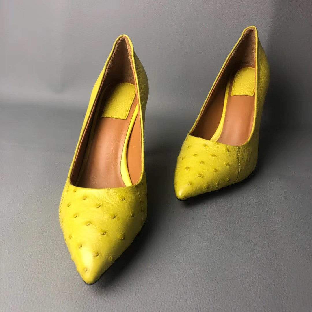 Rossie Viren crocodile and ostrich leather women's pumps with high heels, stylish and elegant footwear for women.