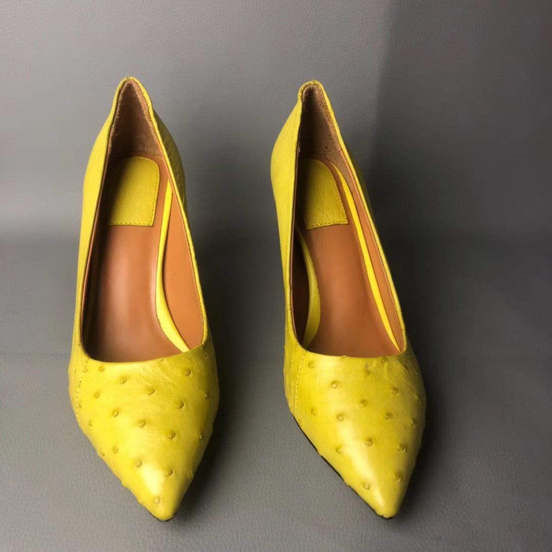 Rossie Viren crocodile and ostrich leather women’s pumps with high heels, stylish and elegant footwear.