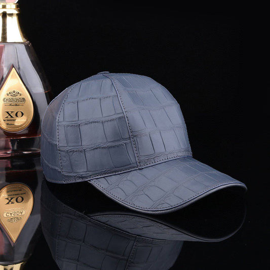 Crocodile Skin Leather Baseball Cap  Dark Blue