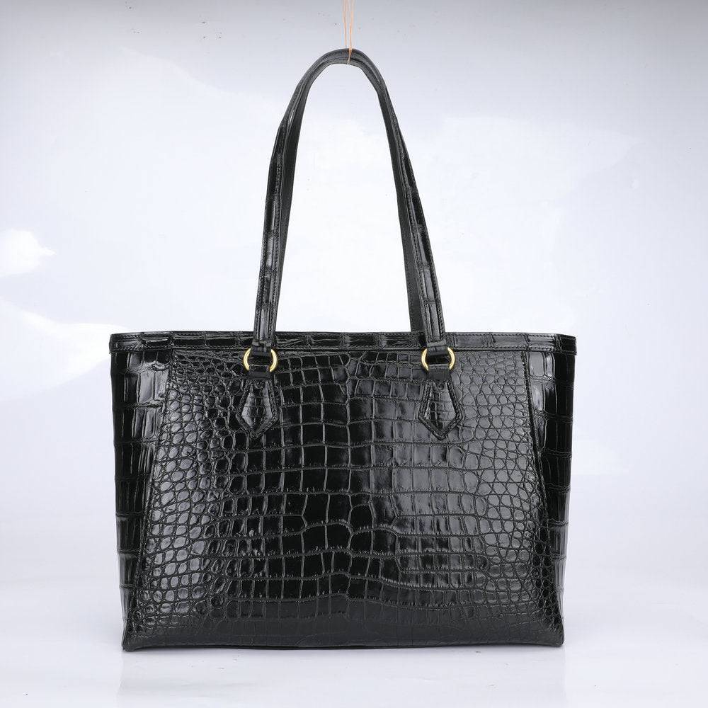 Crocodile Skin Leather Large Shopper Tote Bag