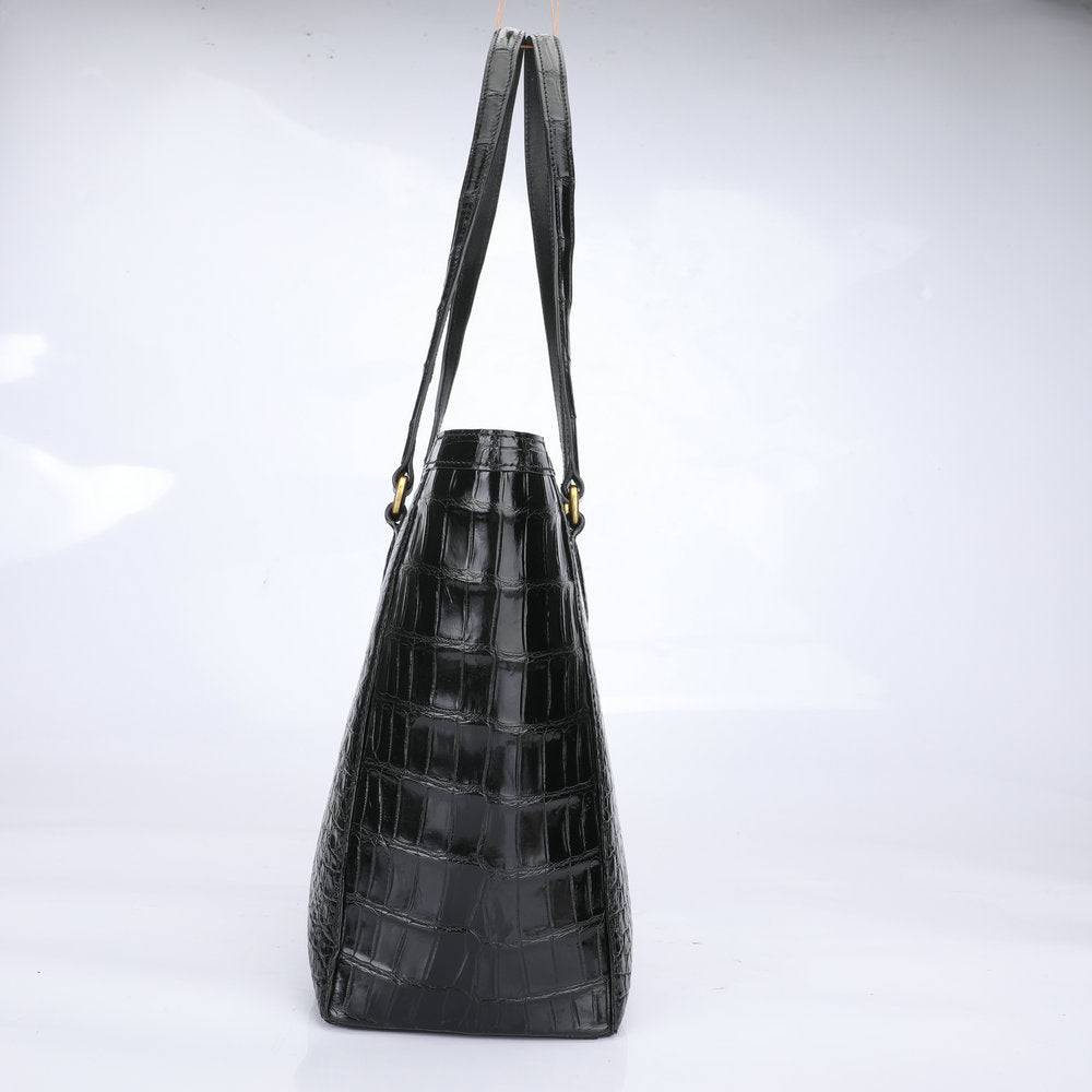 Crocodile Skin Leather Large Shopper Tote Bag
