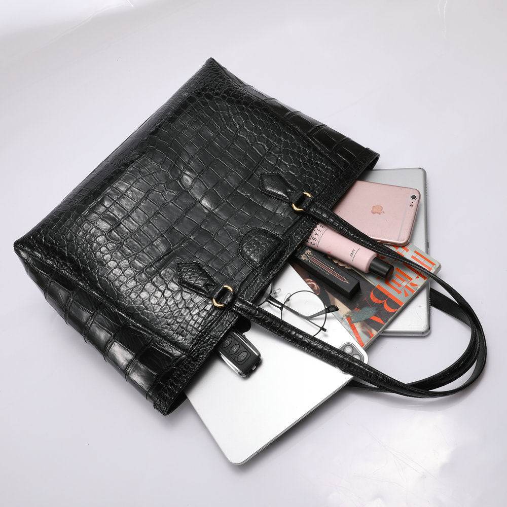 Crocodile Skin Leather Large Shopper Tote Bag