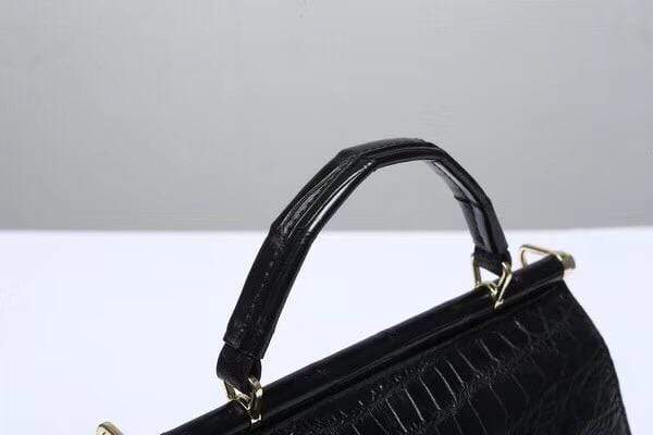 Crocodile Top Handle Bag Black