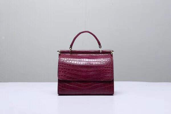 Crocodile Top Handle Bag Wine Red