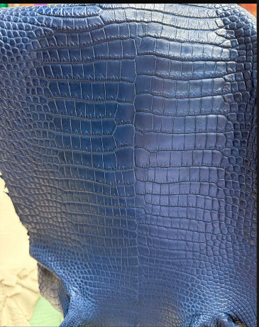 Dark blue Crocodile Leather Golf Head Cover handbag by Rossie Viren featuring textured crocodile pattern and elegant design.