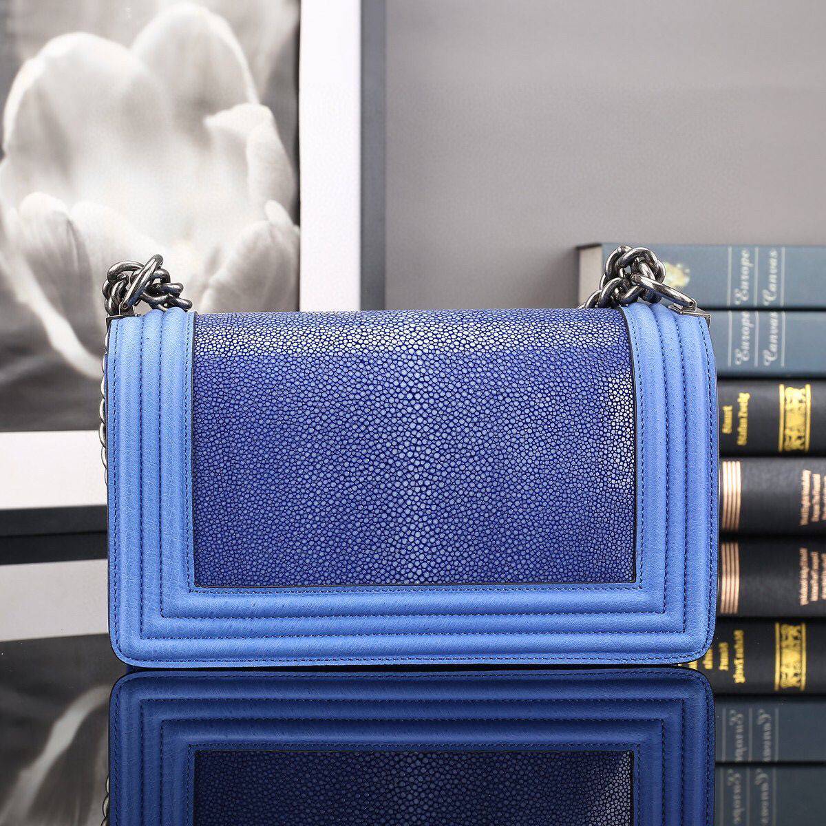 GenuinePearl Stingray Skin Leather Flap Purse Cross Body Shoulder Bag Blue