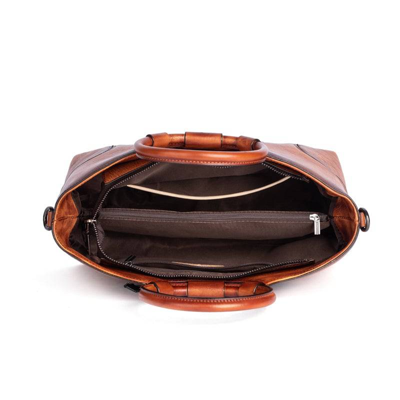Rossie Viren women's vintage leather shoulder tote bag with large capacity and round handle, stylish fashion handbag.
