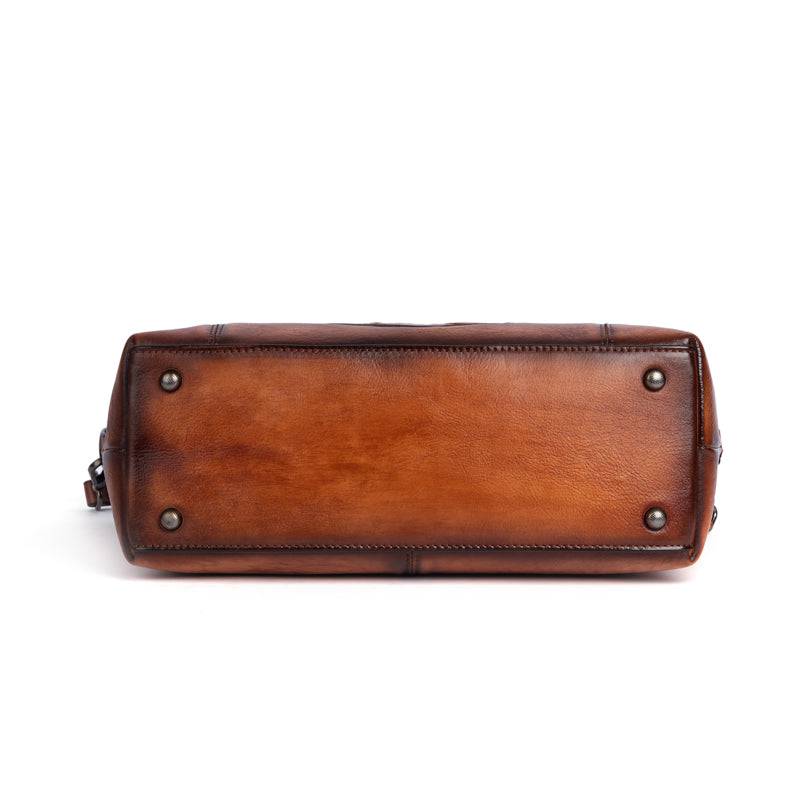 Rossie Viren women's vintage leather shoulder tote bag with large capacity and round handle, stylish and functional handbag.
