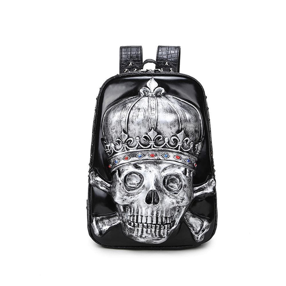 3D punk fashion backpack with pirate skull and crown design, Rossie Viren knapsack for teens, cartoon style school bag