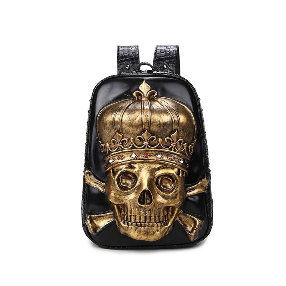 3D punk backpack with pirate skull and crown design by Rossie Viren, featuring cartoon-style school bag for teens