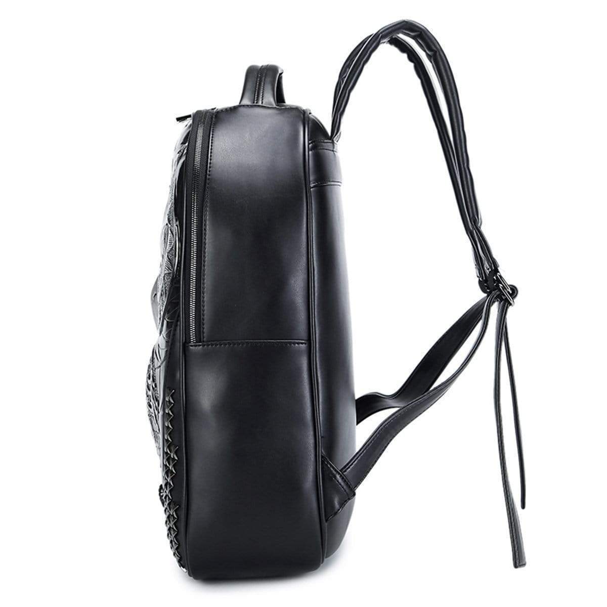 3D owl backpack by Rossie Viren featuring punk rivets, waterproof design, ideal for students carrying laptops and books.