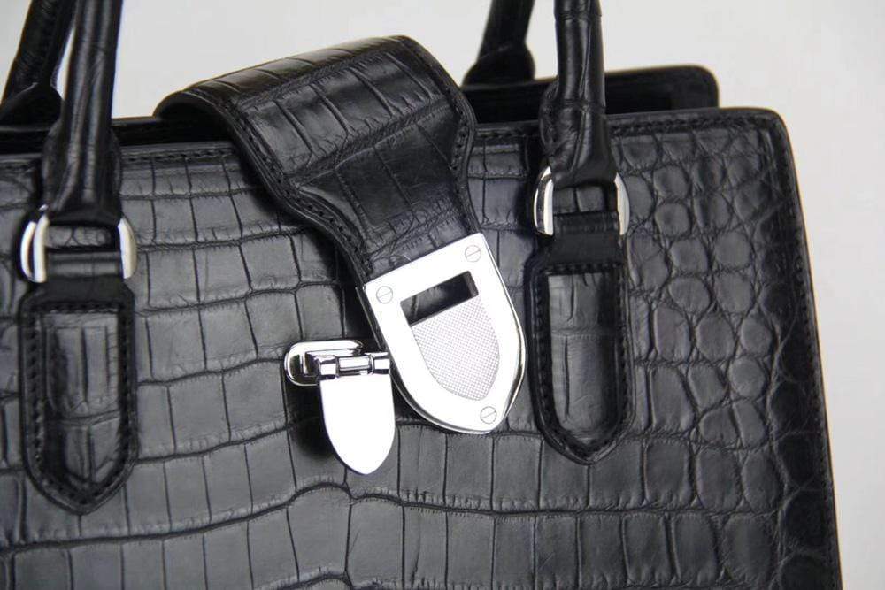 Genuine Crocodile Leather Top Handle Tote Bag Black