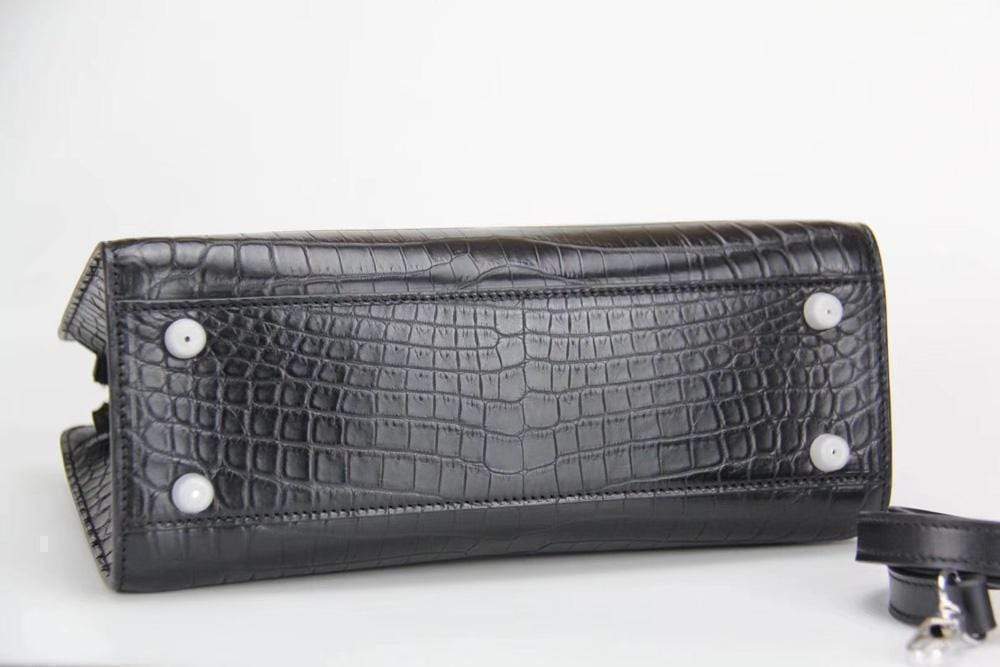 Genuine Crocodile Leather Top Handle Tote Bag Black