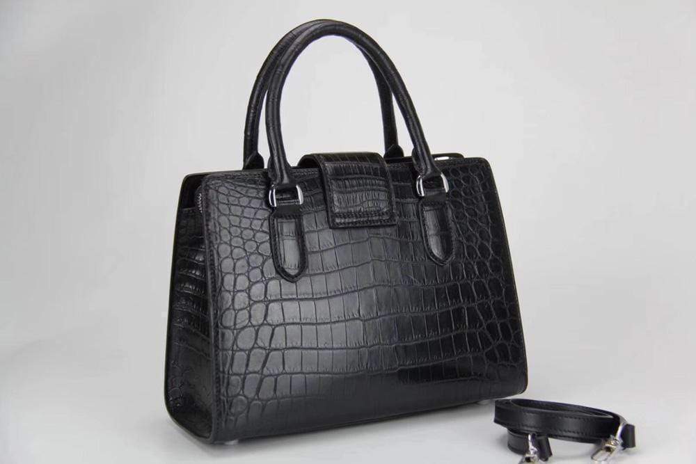 Genuine Crocodile Leather Top Handle Tote Bag Black