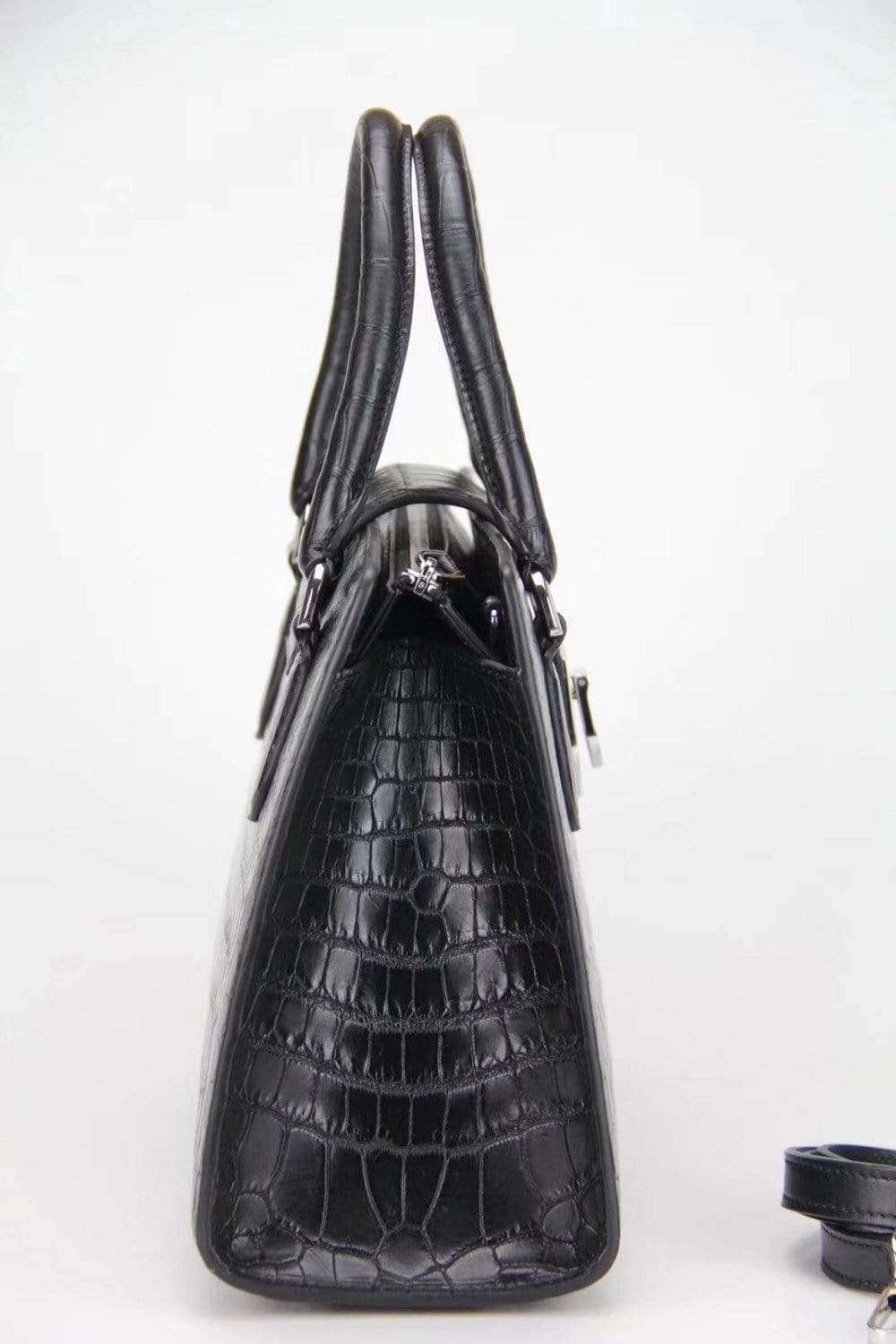 Genuine Crocodile Leather Top Handle Tote Bag Black