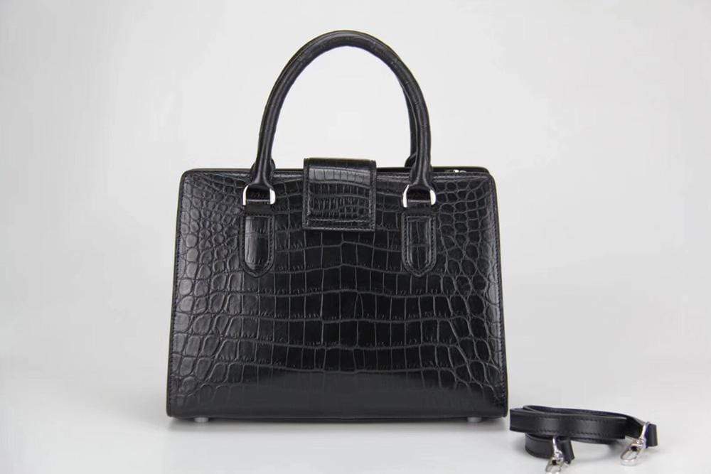 Genuine Crocodile Leather Top Handle Tote Bag Black