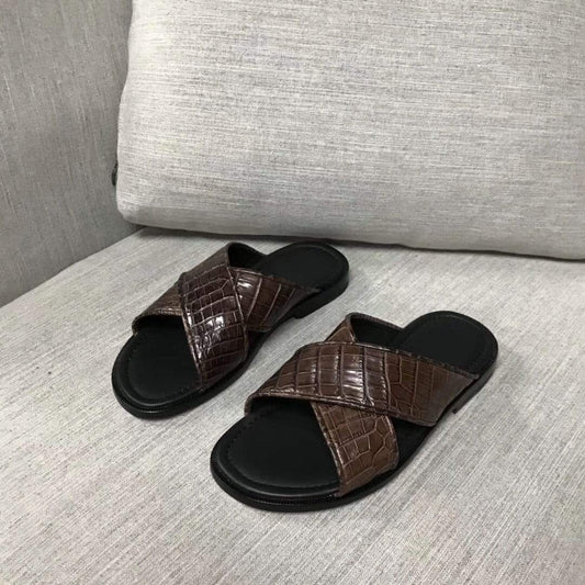 Preorder  Genuine  Crocodile Belly Leather  Mens  Slipper