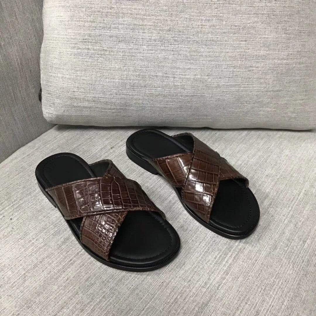 Preorder  Genuine  Crocodile Belly Leather  Mens  Slipper
