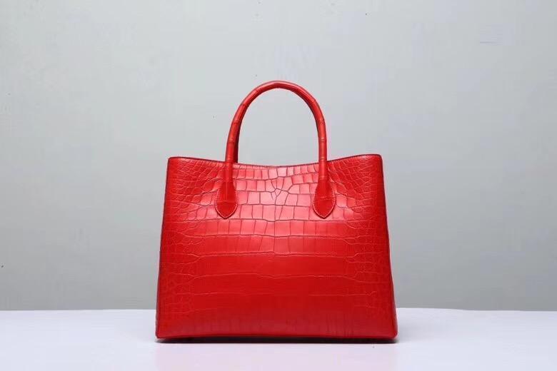 Genuine Crocodile Belly Leather Top Handle Bags For Women Red 35cm
