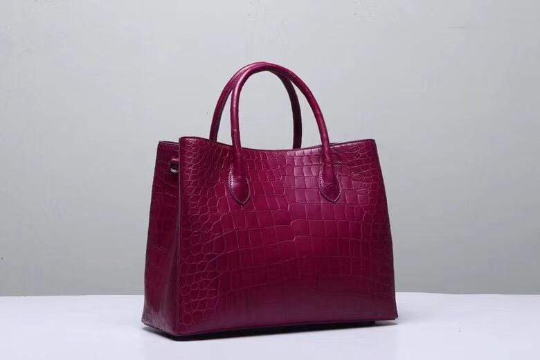 Genuine Crocodile Belly Leather Top Handle Bags For Women Wine Red 35cm