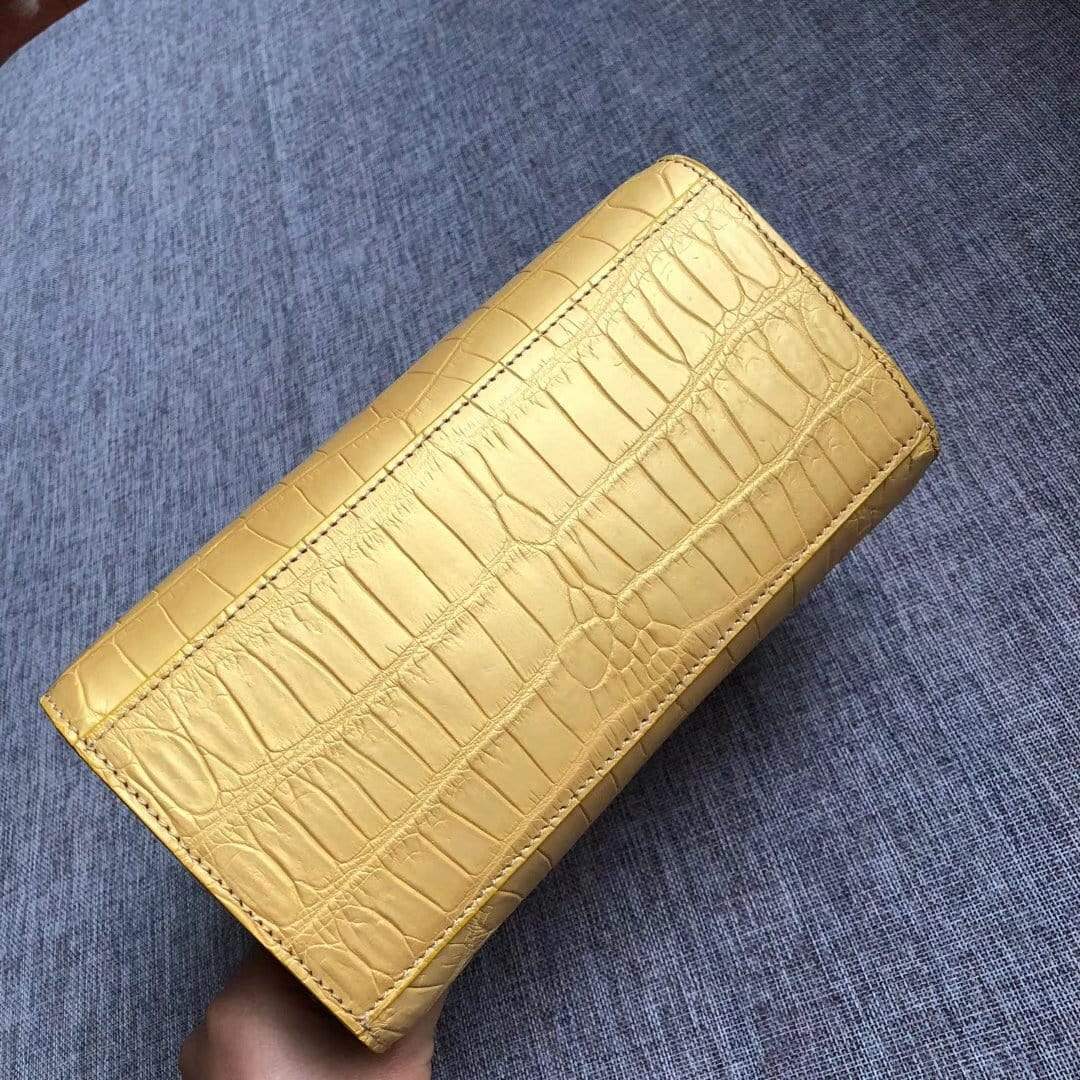 Genuine crocodile belly leather top handle shoulder purse bag by Rossie Viren, showcasing a luxurious textured crocodile design.