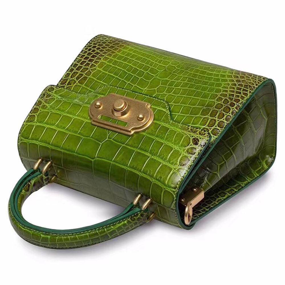 Genuine crocodile belly leather top handle shoulder purse bag by Rossie Viren with sleek design and premium texture.