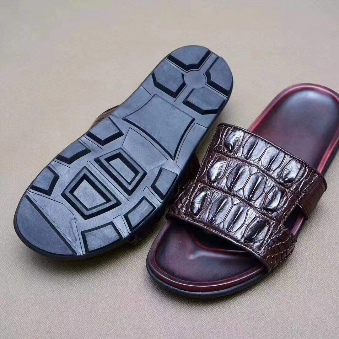 Genuine crocodile bone leather men's slippers from Rossie Viren, featuring a luxurious crocodile skin texture and classic slip-on design.