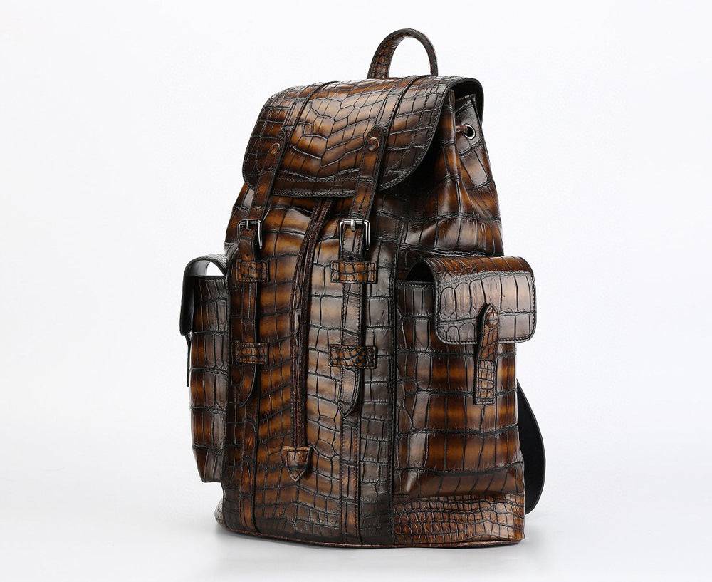 Genuine crocodile leather Rossie Viren handbag backpack with adjustable straps and sleek design, showcasing luxurious craftsmanship.