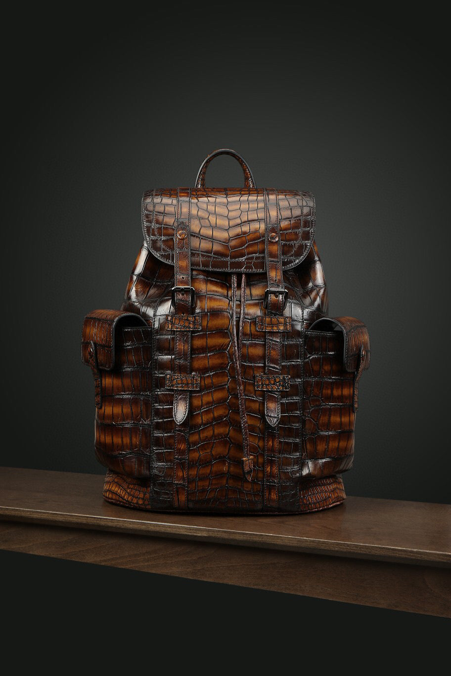 Genuine crocodile leather Rossie Viren handbag backpack with sleek design and textured crocodile pattern.