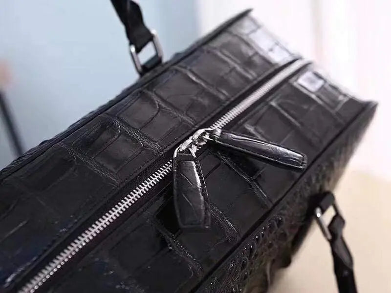 Rossie Viren genuine crocodile leather large travel bag with bone leather accents, ideal for weekend trips and holdalls.