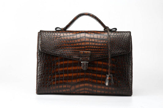 Preorder Genuine Crocodile Leather Briefcase Business Bags-Maiko Grey