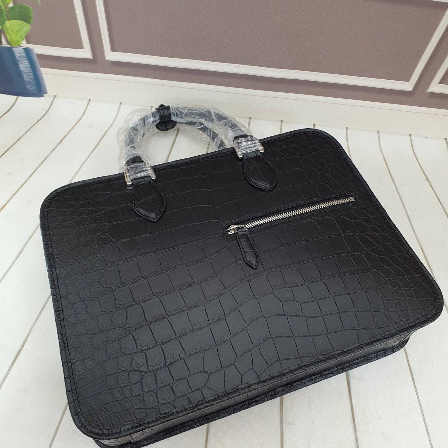 Genuine Crocodile Leather Briefcase Laptop Business Bag Black