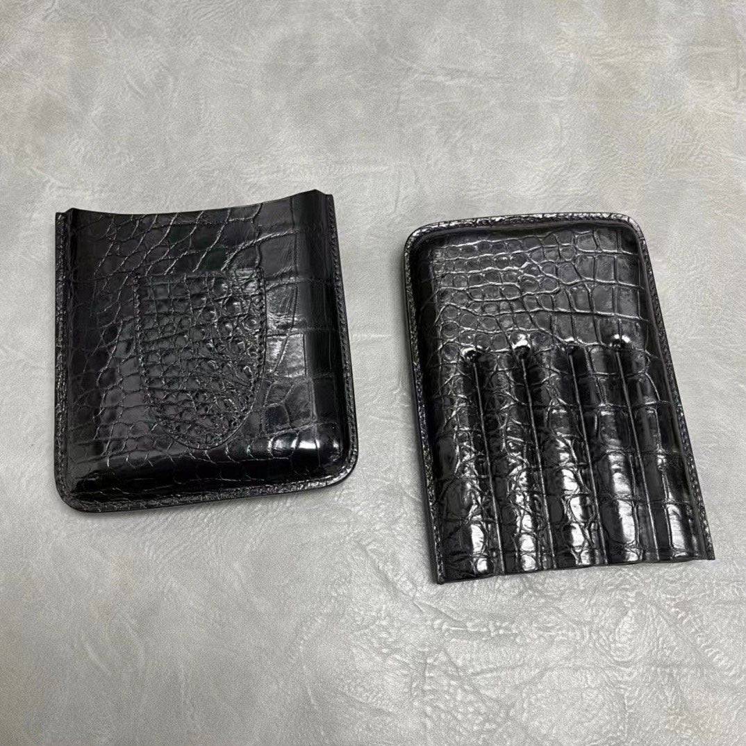 Genuine crocodile leather card holder by Rossie Viren with a sleek, textured design for stylish organization.