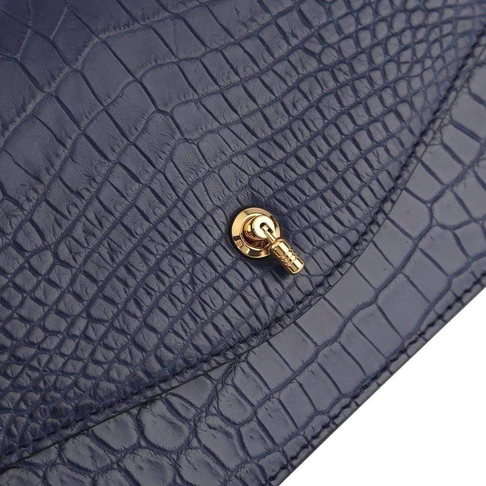 Genuine Crocodile Leather Cross Body Messenger Flap Shoulder Bag Blue