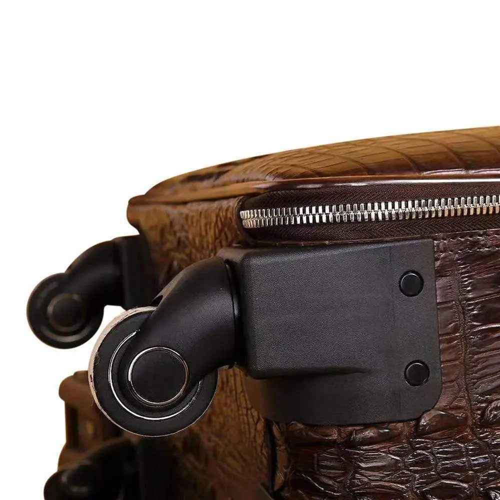 Rossie Viren genuine crocodile leather luggage roller trolley case with four spinner wheels for travel.