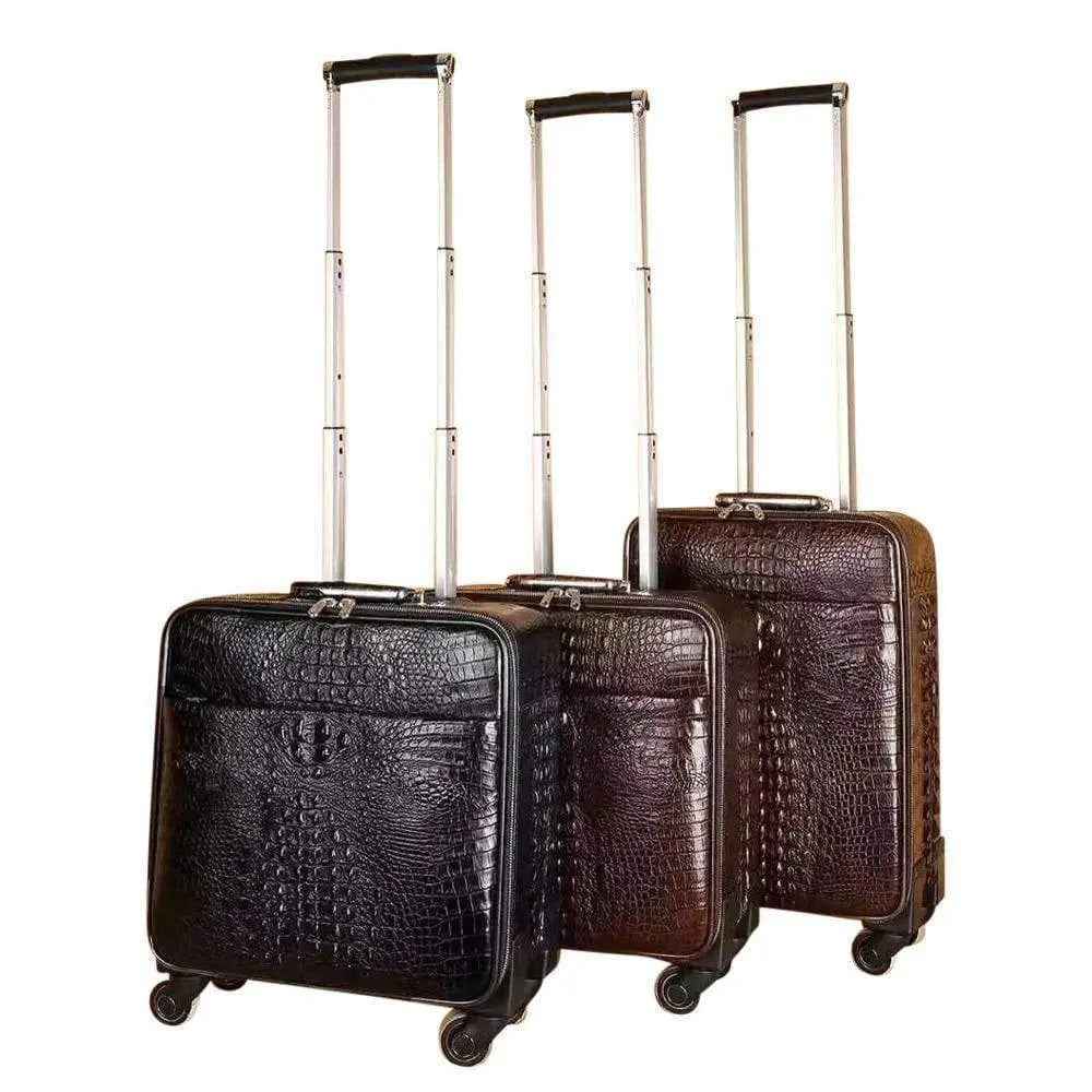 Rossie Viren genuine crocodile leather suitcase with four spinner wheels, durable travel roller trolley case for luggage.