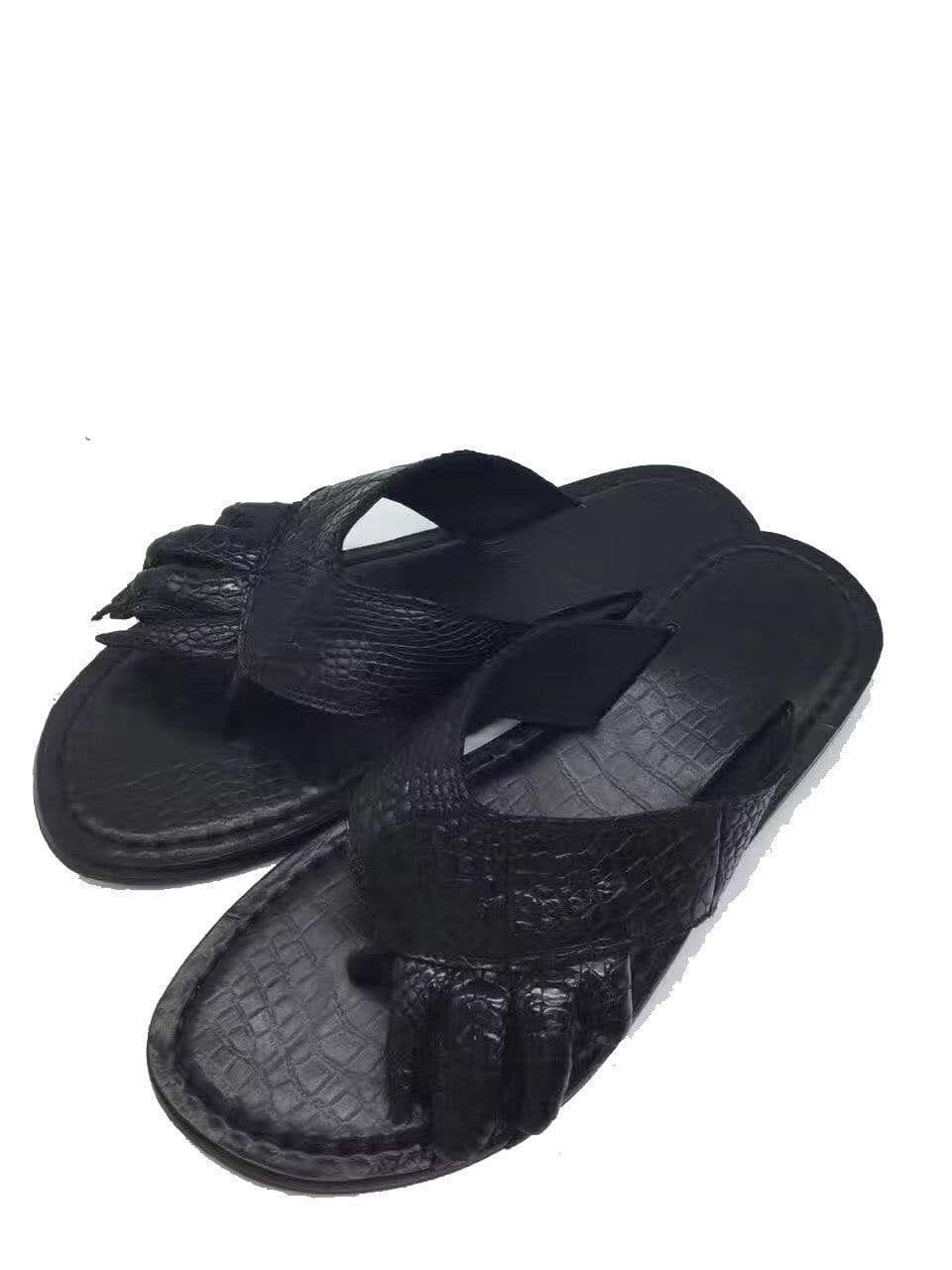 Genuine crocodile leather men's slippers by Rossie Viren, showcasing luxurious textured crocodile skin and classic slip-on design.