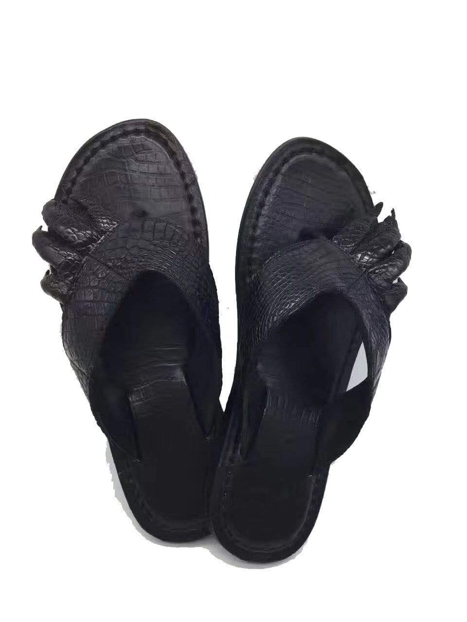 Genuine crocodile leather men's slippers by Rossie Viren, showcasing luxurious crocodile shoes with detailed leather texture.
