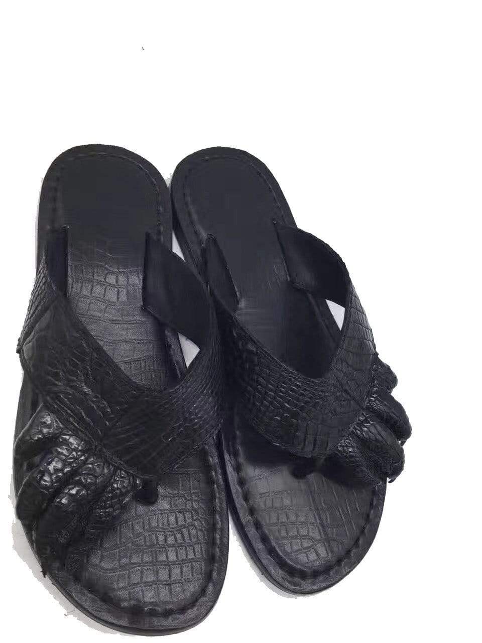 Genuine crocodile leather men's slipper by Rossie Viren featuring luxurious crocodile skin and classic slip-on shoe style.