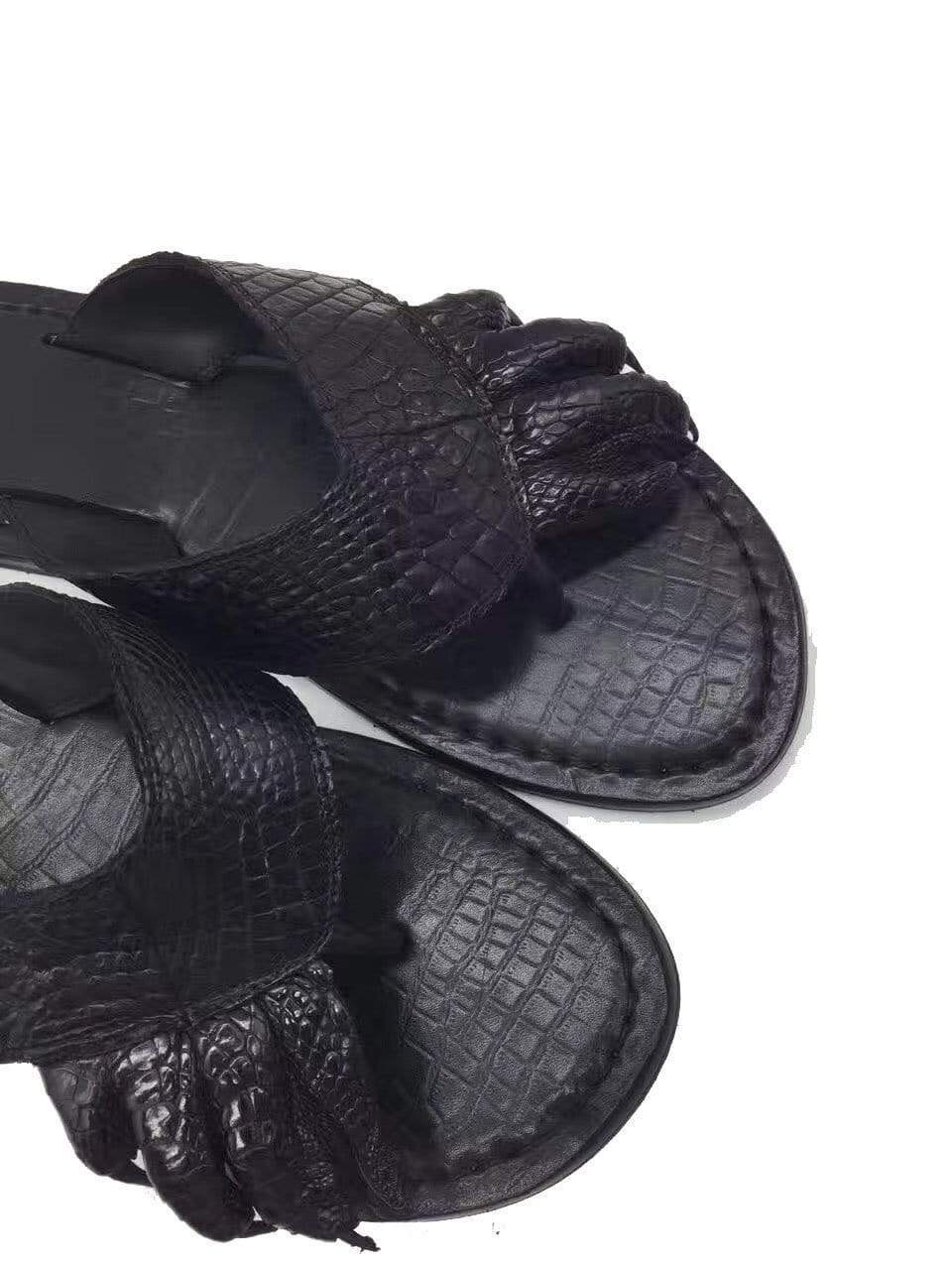 Genuine crocodile leather men's slipper by Rossie Viren, showcasing sleek crocodile skin texture and elegant shoe design.