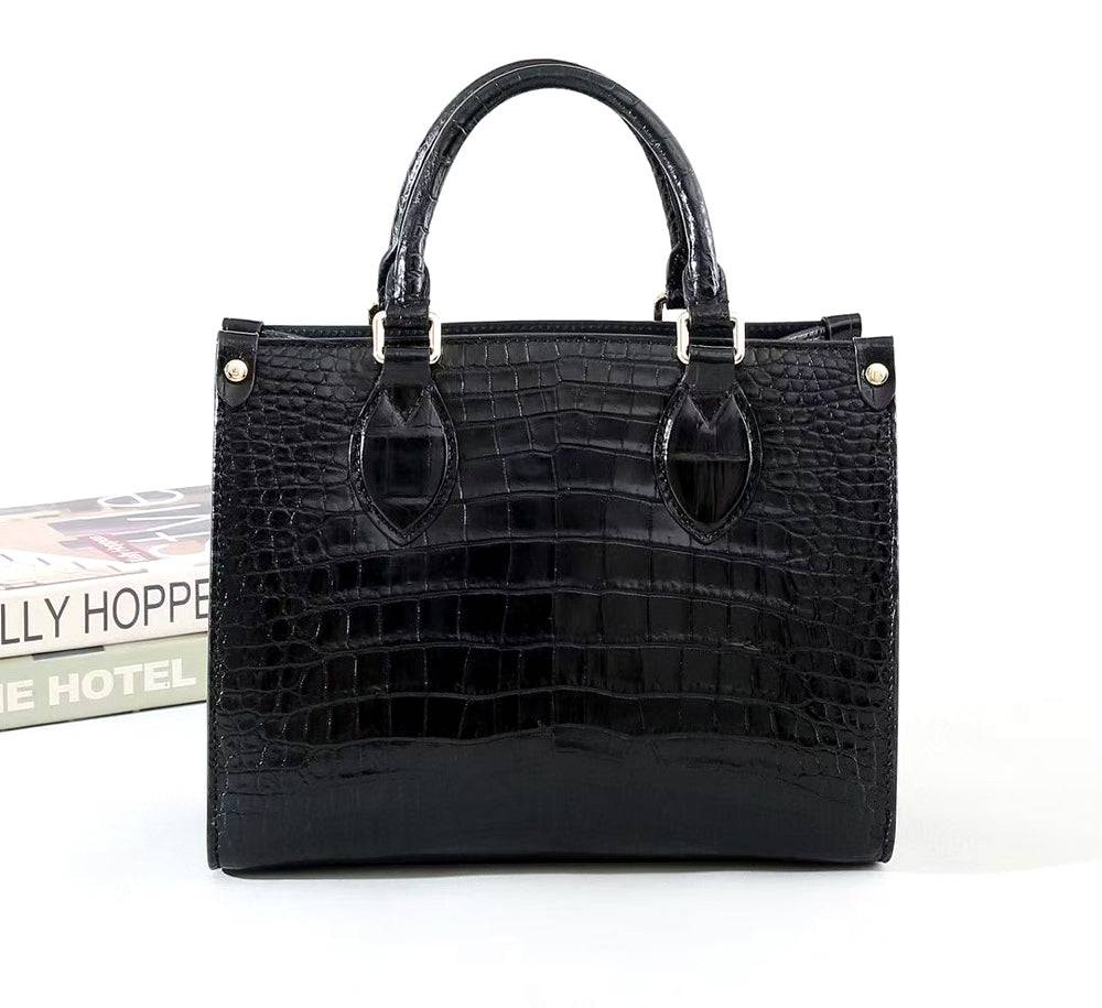 Genuine Crocodile Leather Small Top Handle Bags Black