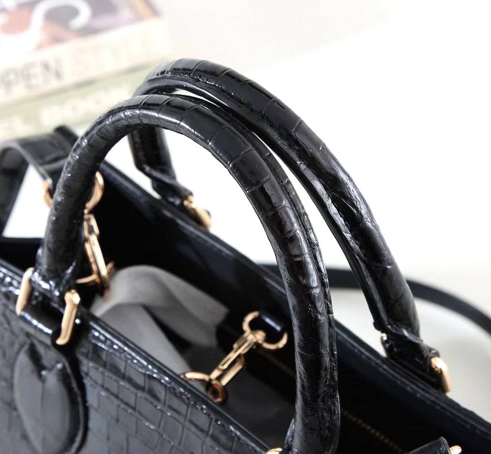 Genuine Crocodile Leather Small Top Handle Bags Black