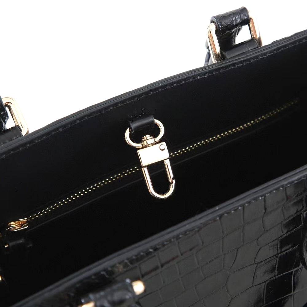 Genuine Crocodile Leather Small Top Handle Bags Black