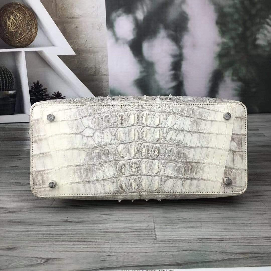 Genuine Crocodile Leather Womens Satchel Tote Bag Himalaya White 35cm