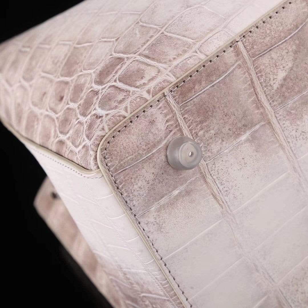 Genuine crocodile leather women's tote shoulder bag in Himalaya white with 35cm size, by Rossie Viren.