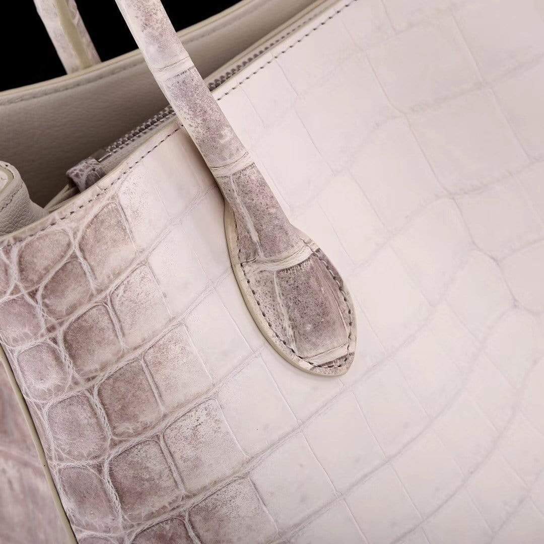 Genuine crocodile leather women's tote shoulder bag in Himalaya white, 35cm, by Rossie Viren.
